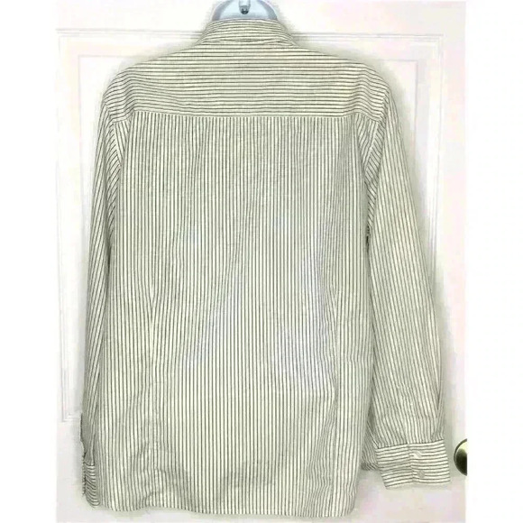 Chicos 2 top shirt button front long sleeve v neck white black gold stripe - Picture 4 of 6